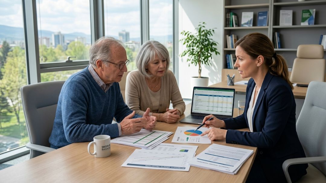 Retired couple reviewing financial charts with wealth advisor in office — how to make sure you don't run out of money in retirement with proven strategies.