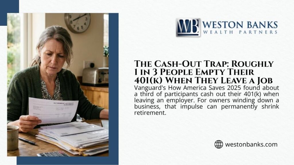 Worried woman reviewing a retirement account statement at her kitchen table, illustrating the 401(k) cash-out trap when leaving a job.