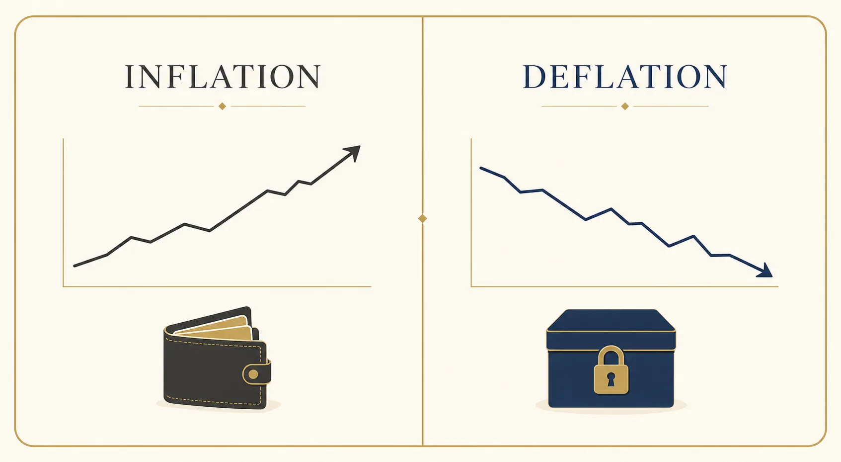Side-by-side comparison of lifestyle inflation versus lifestyle deflation as opposite spending behaviors